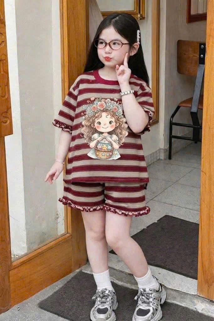 G049 - BỘ ĐÙI BÉ GÁI SIZE ĐẠI KẺ NGANG VIỀN BÈO CÔ GÁI