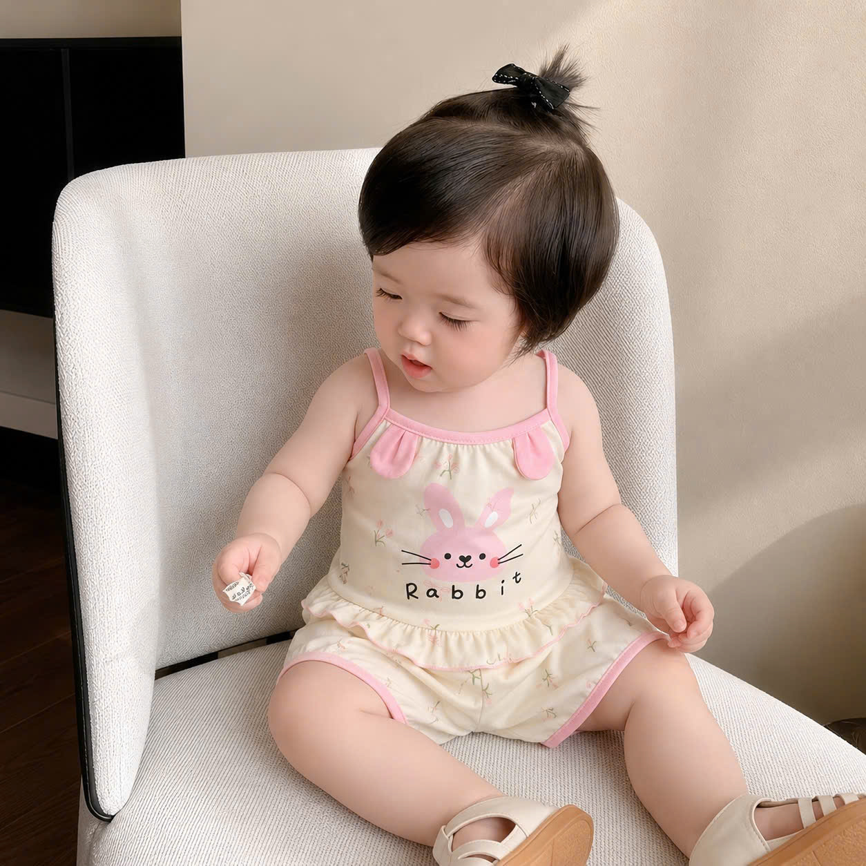 G054 - SET 2 BỘ ĐÙI BÉ GÁI 2S THỎ rabit hồng kẻ be