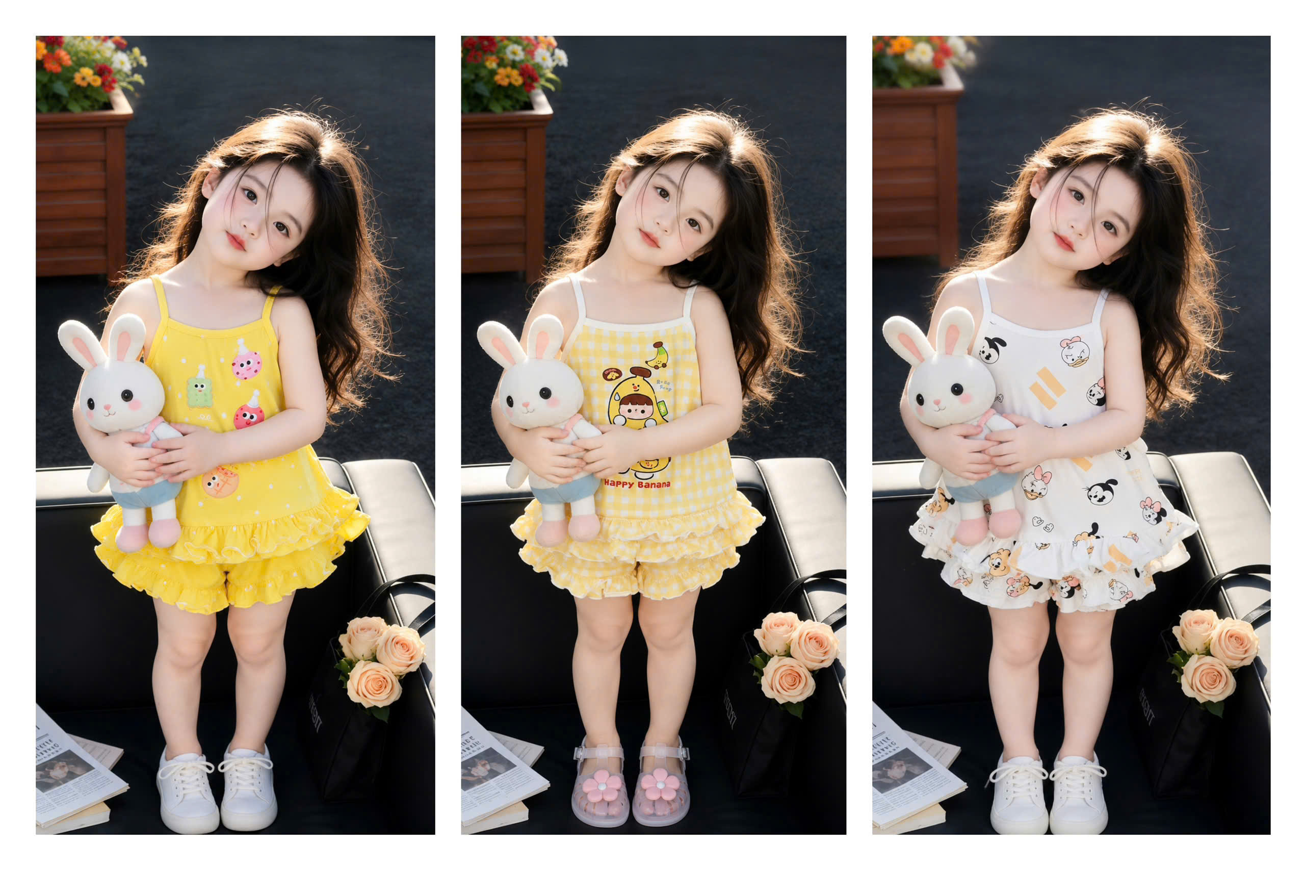 G059 - SET 3 BỘ ĐÙI BÉ GÁI 2S MICKEY CHUỐI VÀNG