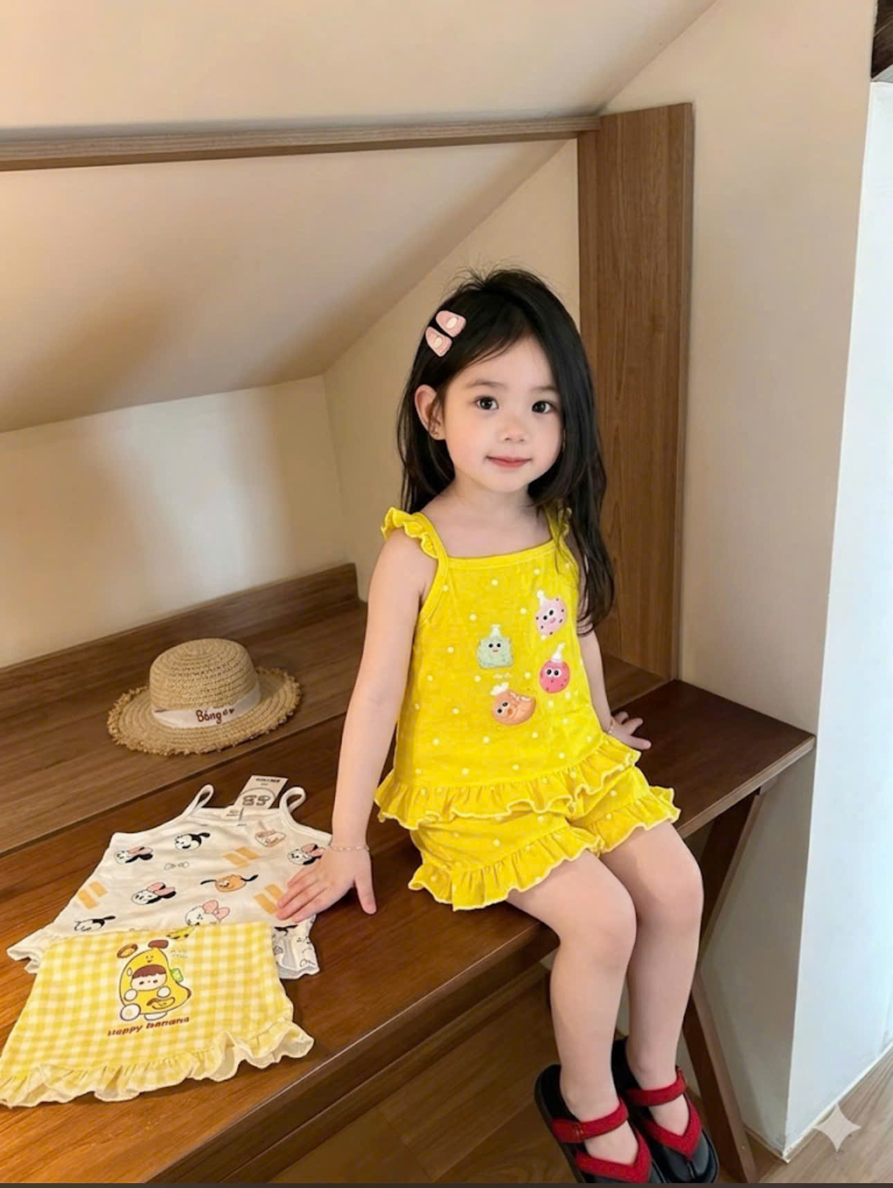 G059 - SET 3 BỘ ĐÙI BÉ GÁI 2S MICKEY CHUỐI VÀNG