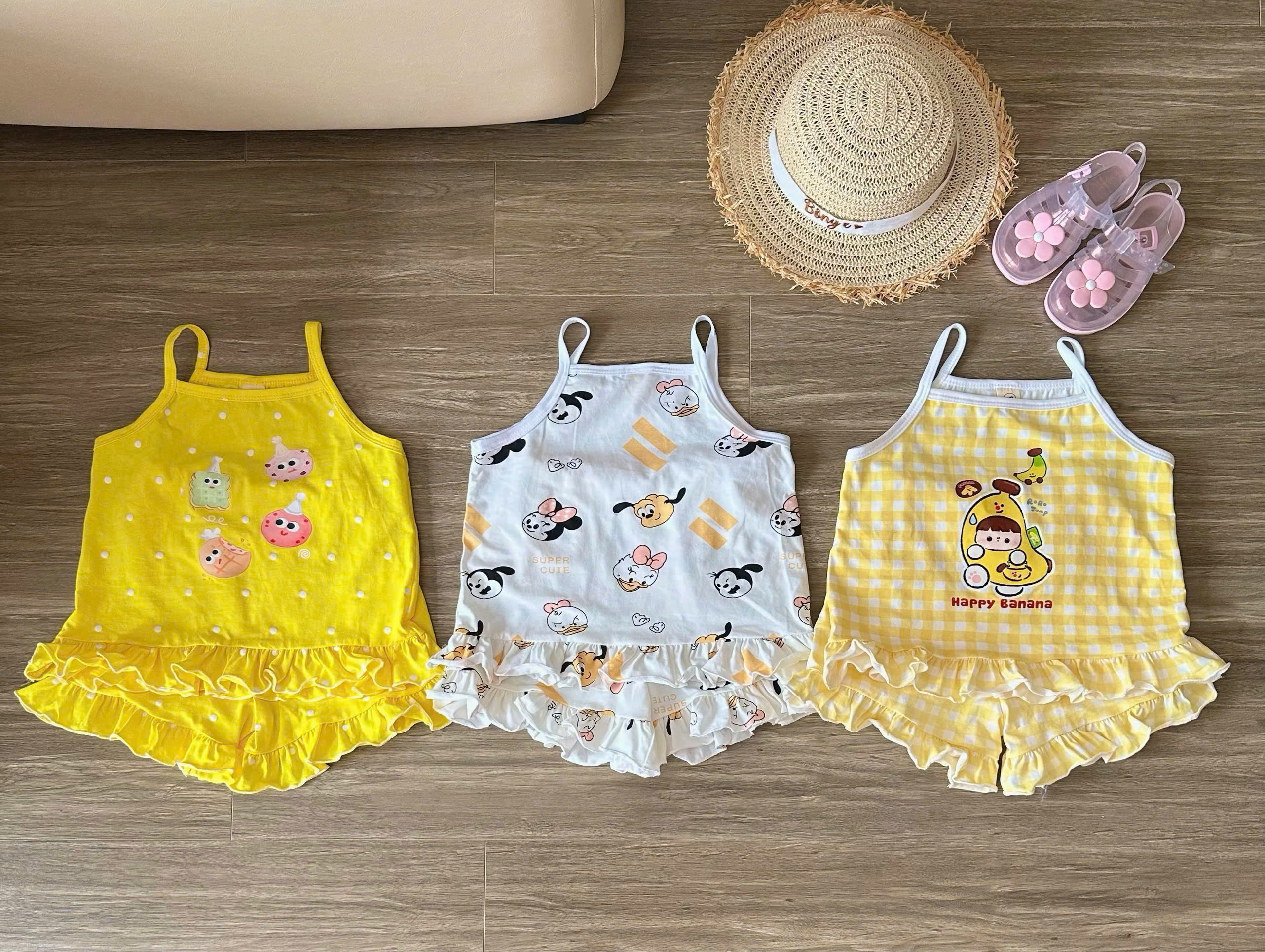 G059 - SET 3 BỘ ĐÙI BÉ GÁI 2S MICKEY CHUỐI VÀNG