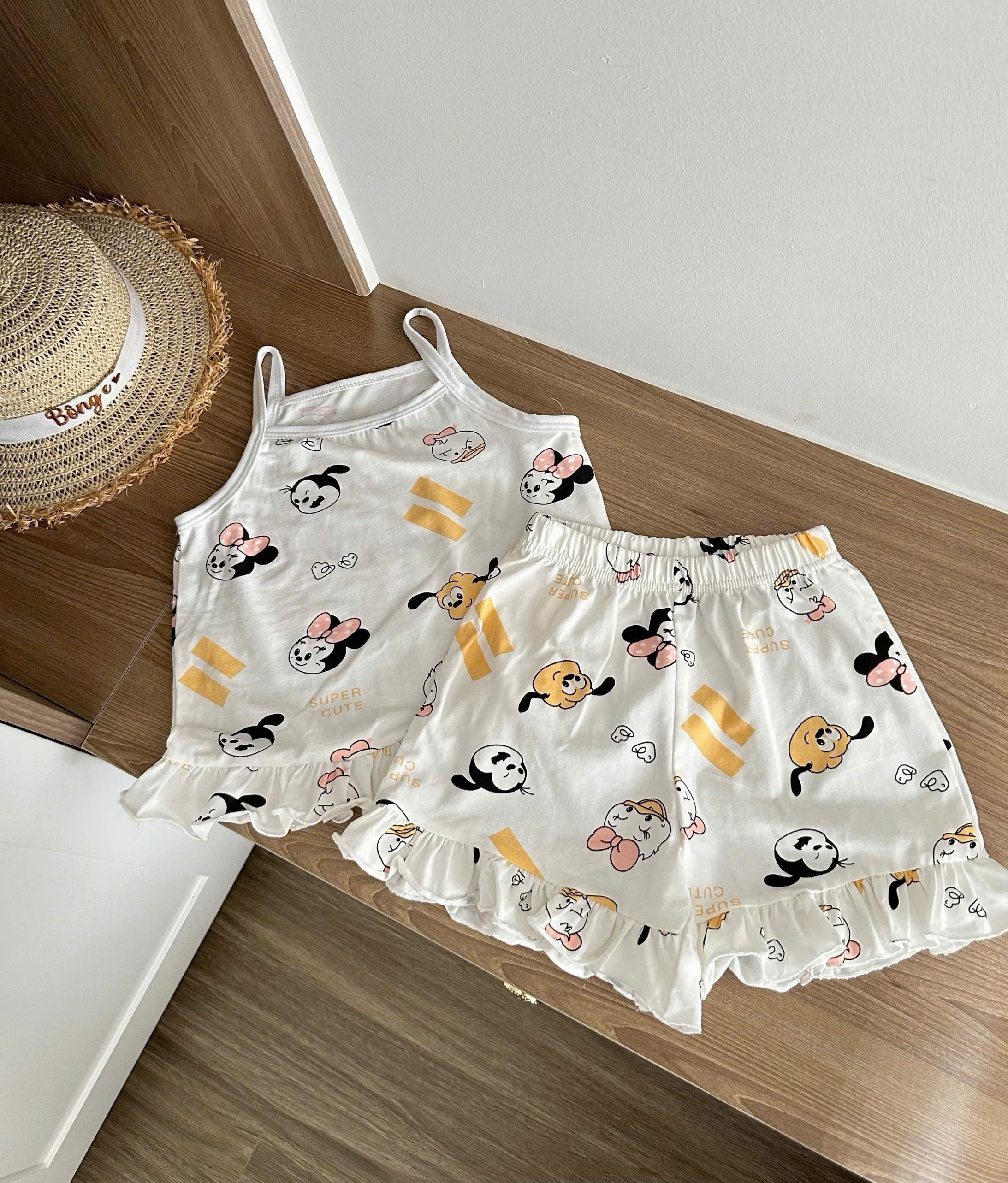 G059 - SET 3 BỘ ĐÙI BÉ GÁI 2S MICKEY CHUỐI VÀNG