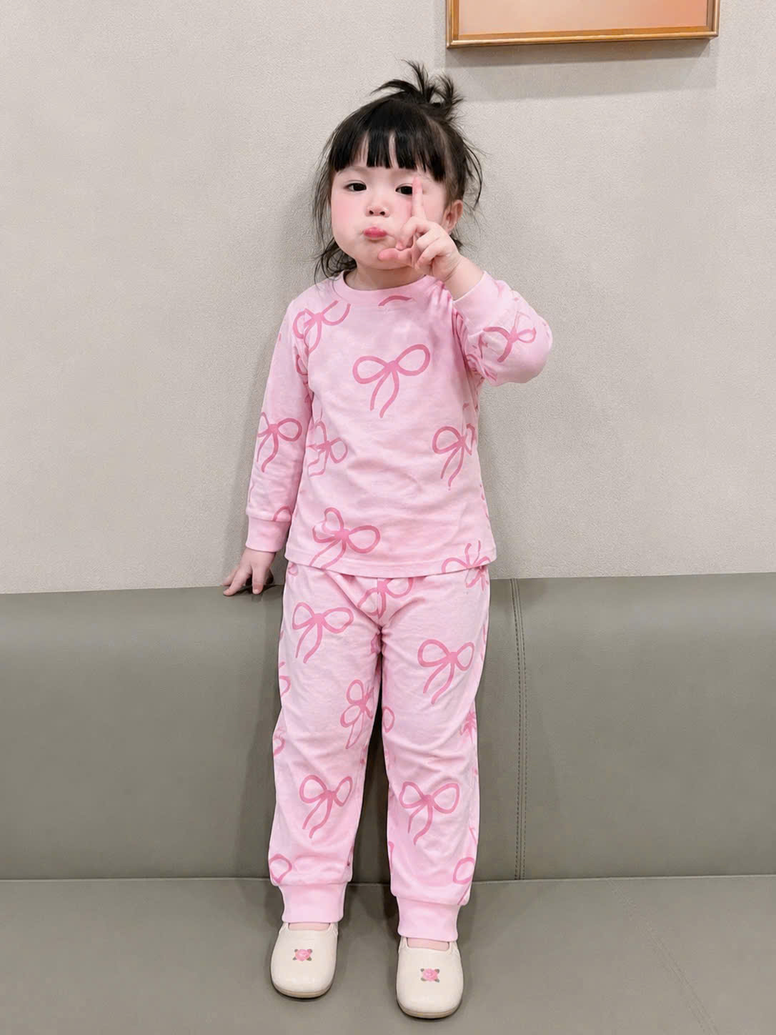 G074 - SET 3 BỘ BÉ GÁI DÀI TAY HOA VỊT hồng be