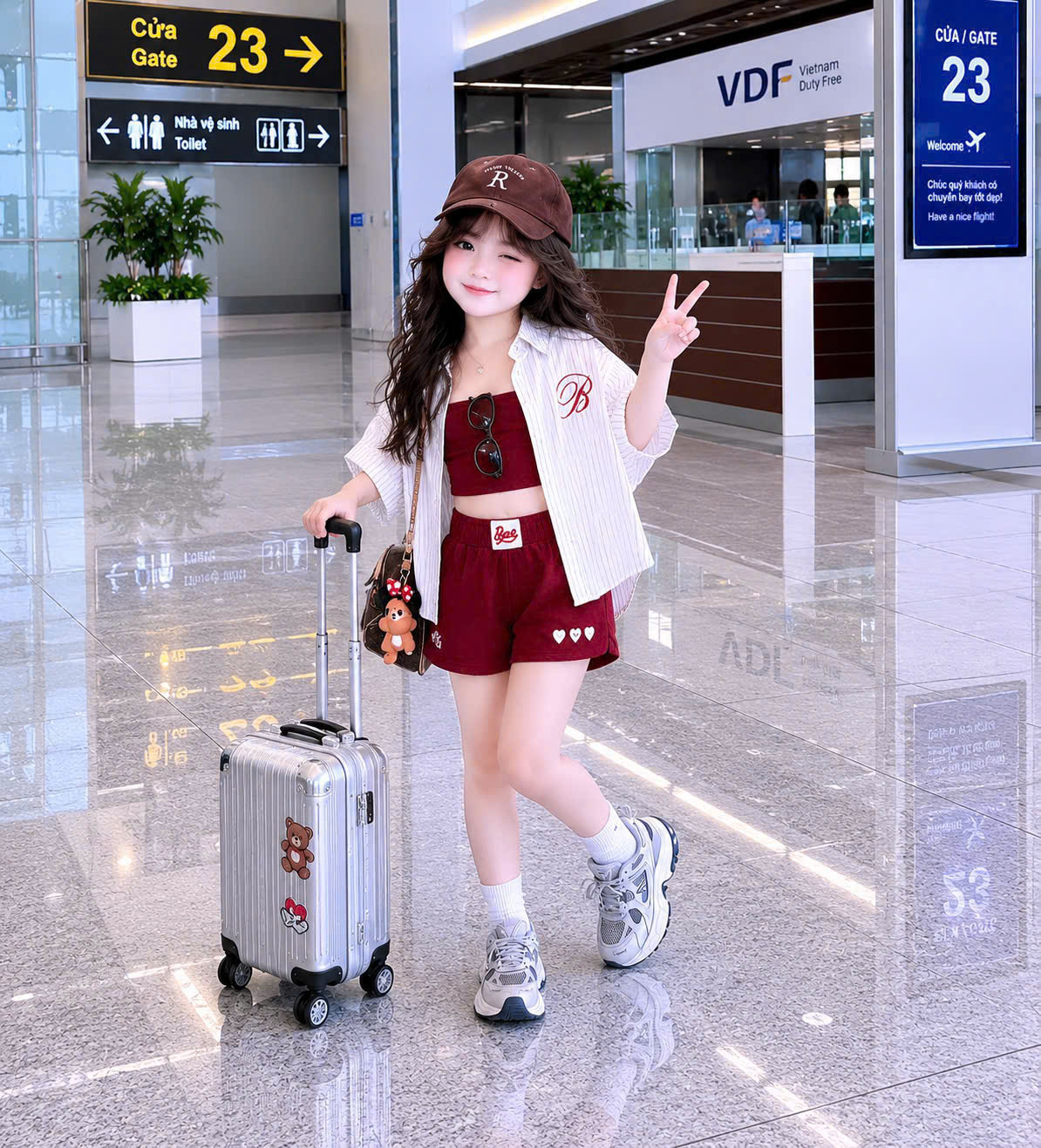 G082 - SET BÉ GÁI 3CT BỘ ĐỎ BAD 2S MIX ÁO SƠ MI SỌC