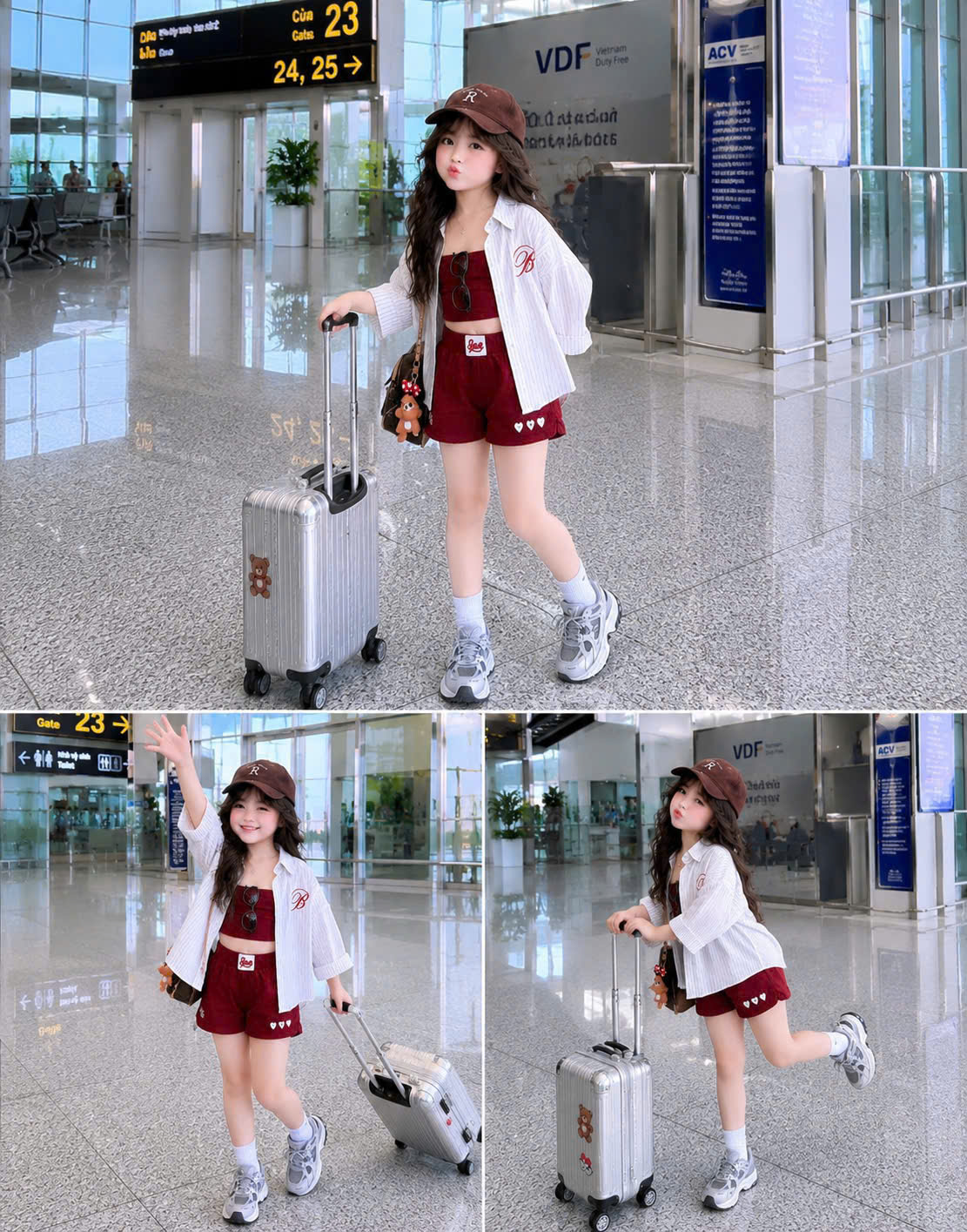 G082 - SET BÉ GÁI 3CT BỘ ĐỎ BAD 2S MIX ÁO SƠ MI SỌC