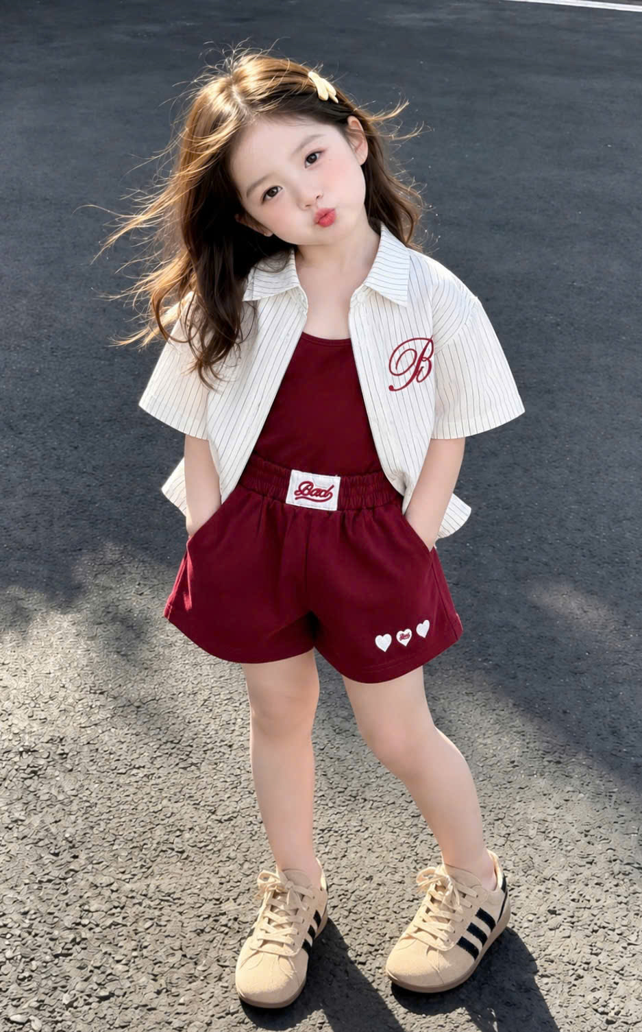 G082 - SET BÉ GÁI 3CT BỘ ĐỎ BAD 2S MIX ÁO SƠ MI SỌC