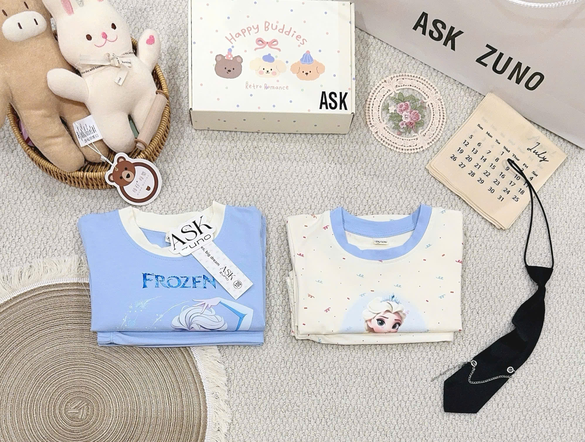 G087 - SET 2 BỘ BÉ GÁI DÀI TAY ELSA FROZEN xanh be