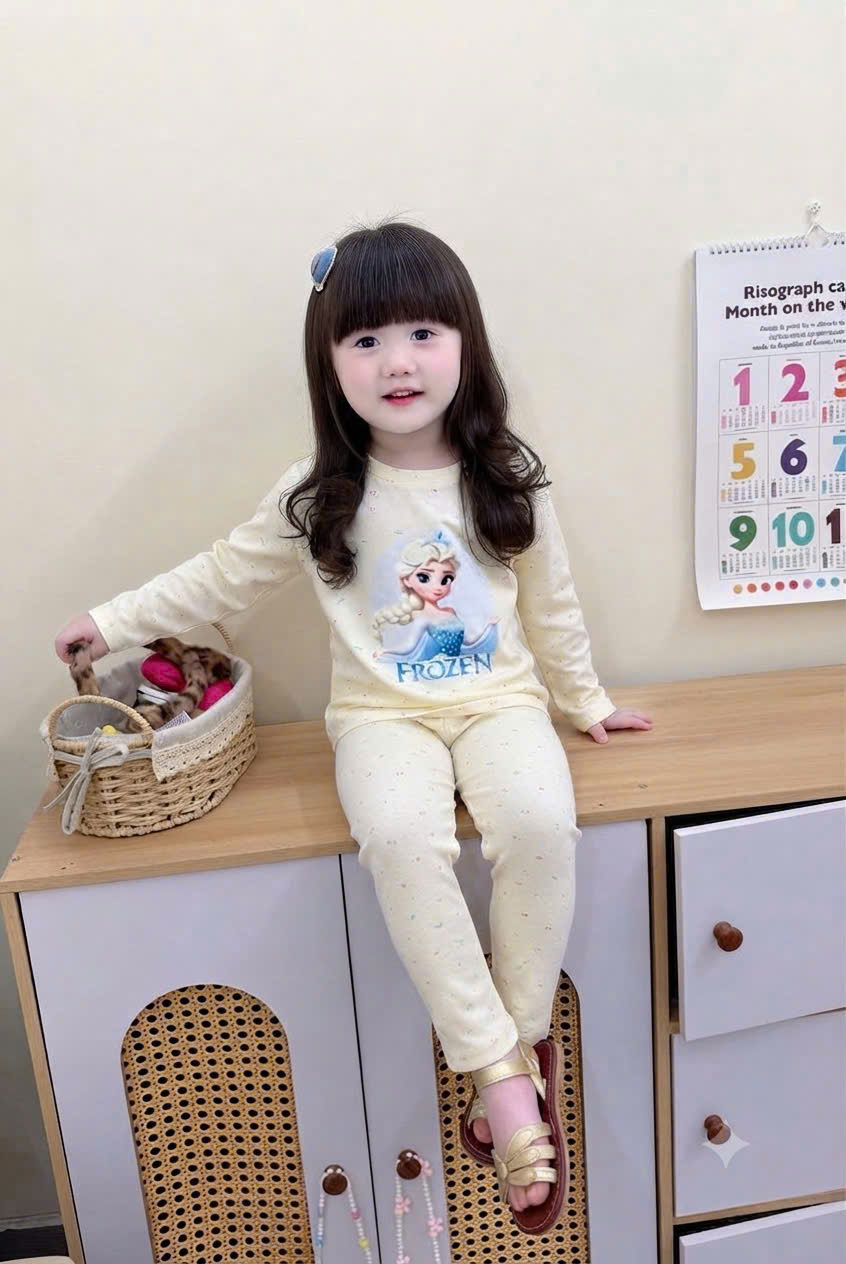 G087 - SET 2 BỘ BÉ GÁI DÀI TAY ELSA FROZEN xanh be