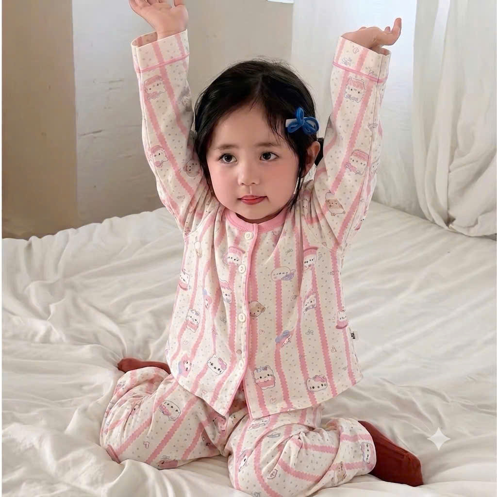G087 - SET 2 BỘ BÉ PYJAMA DÀI TAY CHÚ LÙN THỎ