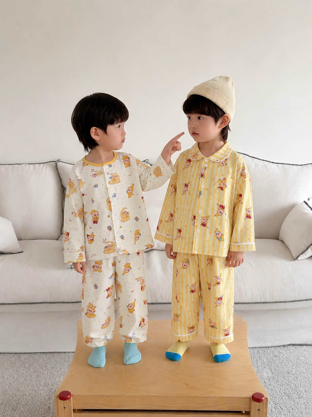 G087 - SET 2 BỘ BÉ PYJAMA DÀI TAY CHÚ LÙN THỎ