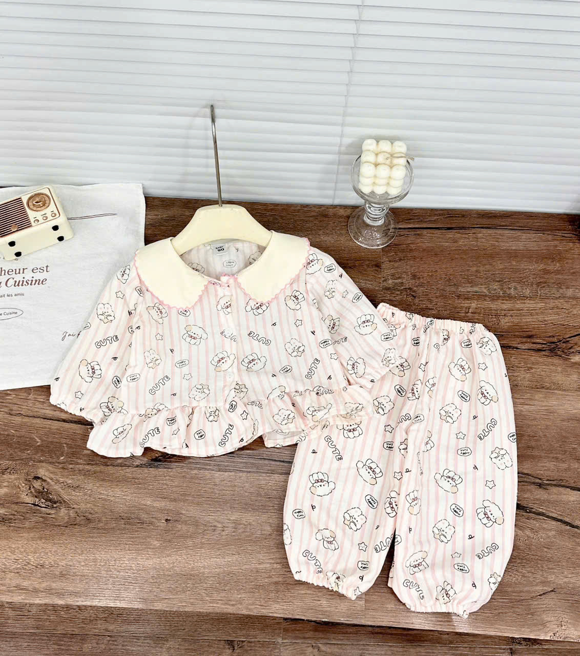 G089 - SET 2 BỘ BÉ GÁI PYJAMA DÀI TAY CHÓ CUTE BÈO GẤU
