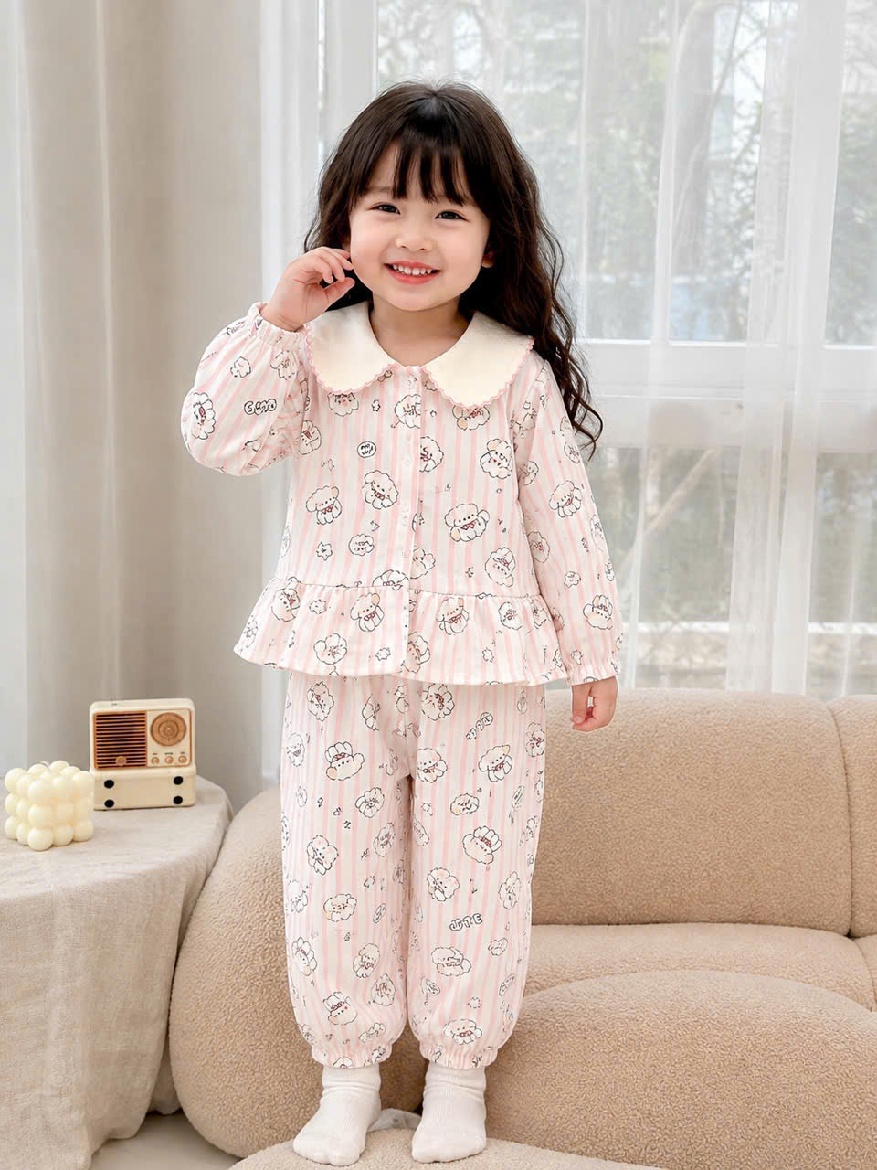 G089 - SET 2 BỘ BÉ GÁI PYJAMA DÀI TAY CHÓ CUTE BÈO GẤU