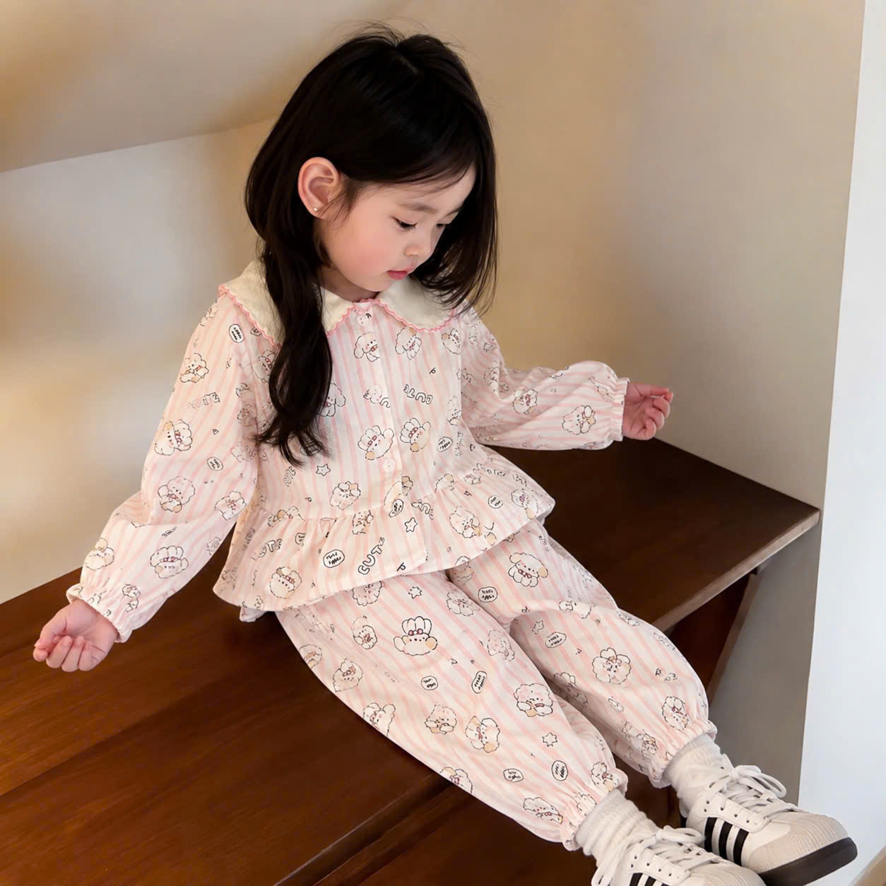 G089 - SET 2 BỘ BÉ GÁI PYJAMA DÀI TAY CHÓ CUTE BÈO GẤU
