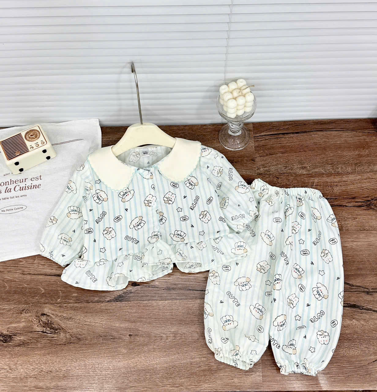 G089 - SET 2 BỘ BÉ GÁI PYJAMA DÀI TAY CHÓ CUTE BÈO GẤU