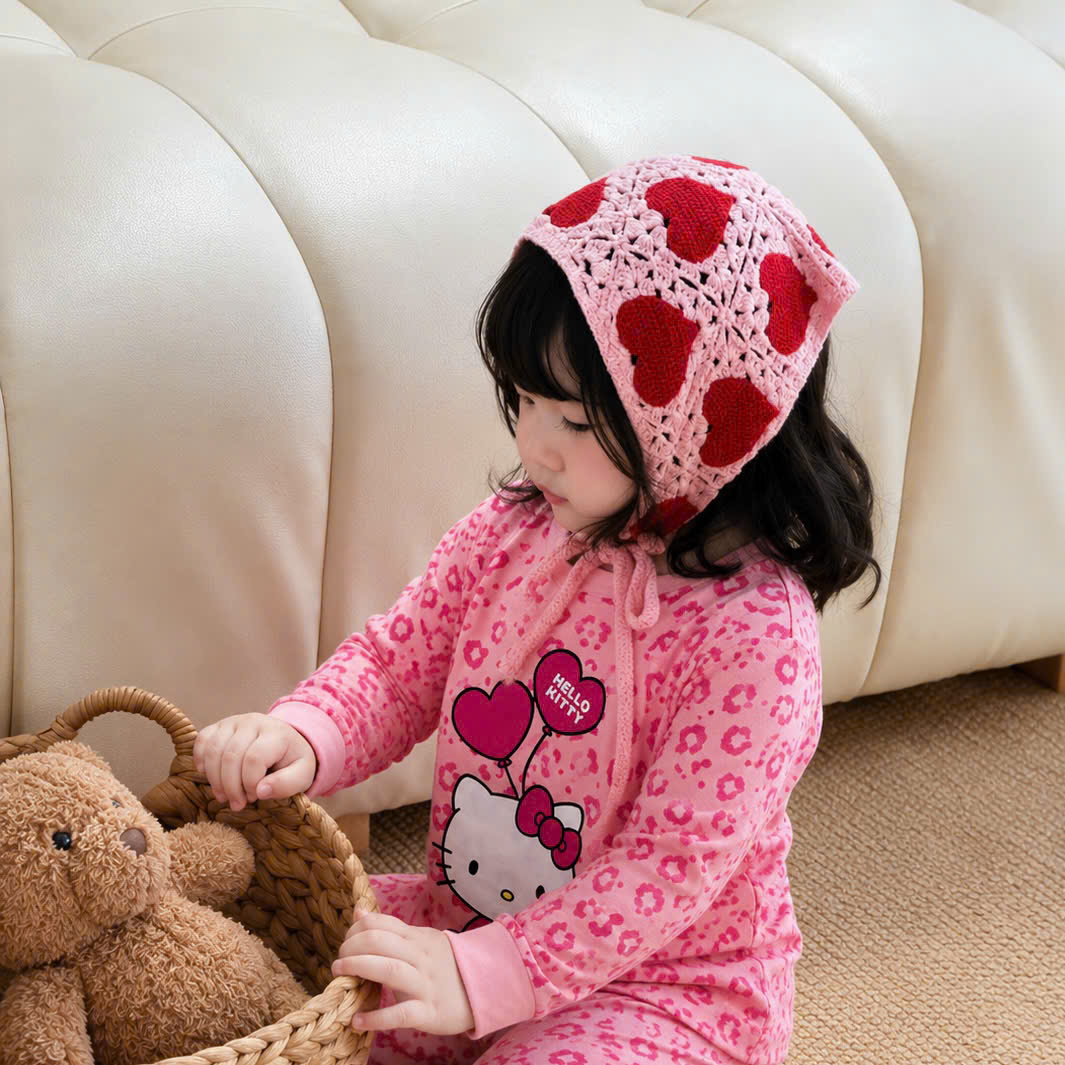 G108 - SET 2 BỘ BÉ GÁI DÀI TAY QUẦN SUÔNG KITTY TIM BÁO HỒNG