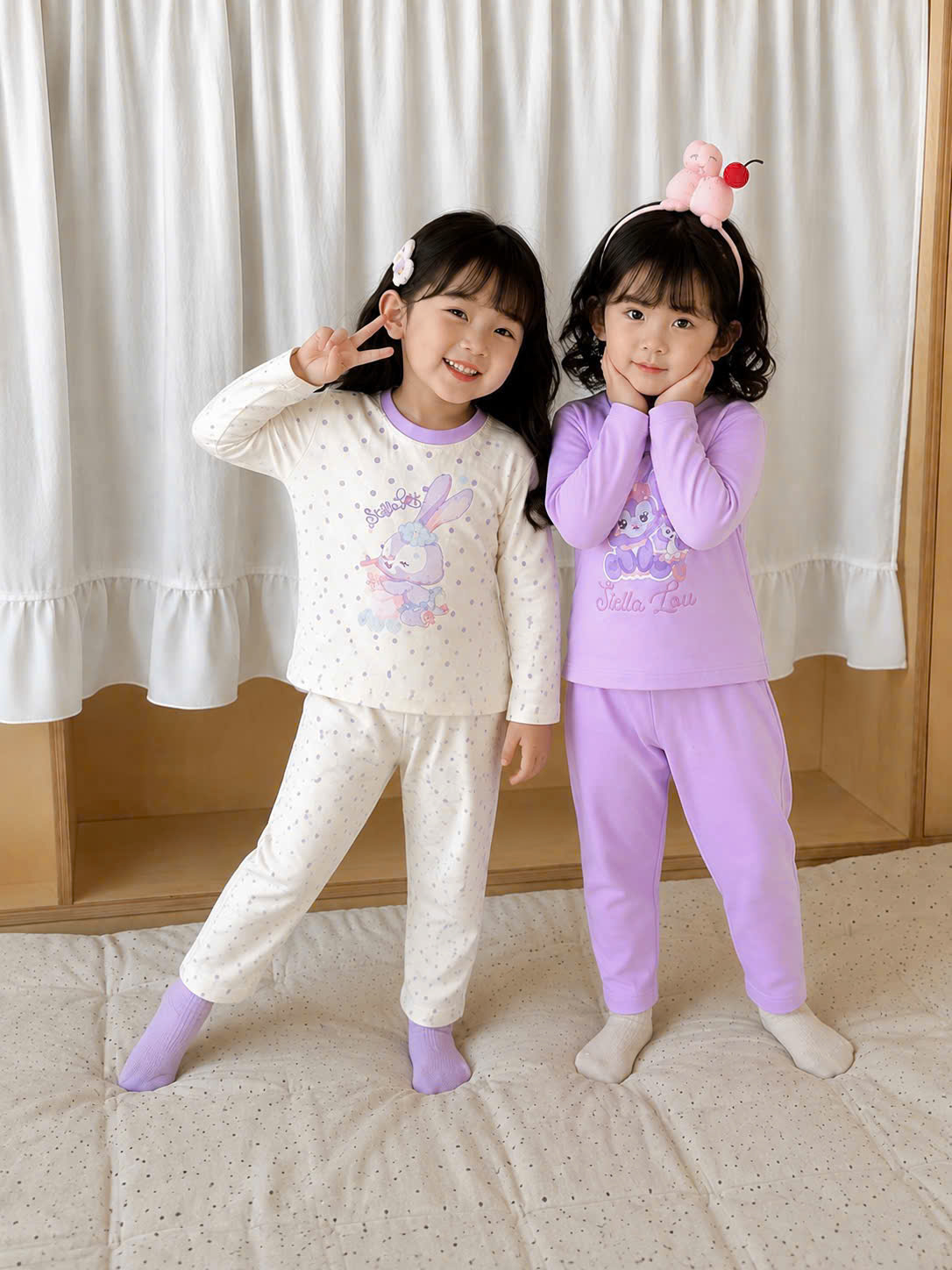 G142 - SET 2 BỘ BÉ GÁI COTTON DÀI TAY THỎ STELLA tím be
