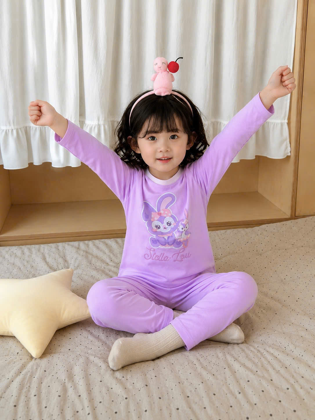 G142 - SET 2 BỘ BÉ GÁI COTTON DÀI TAY THỎ STELLA tím be