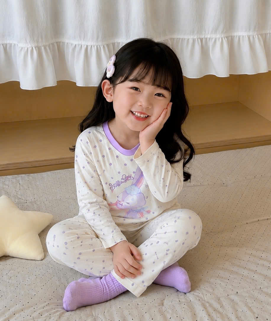 G142 - SET 2 BỘ BÉ GÁI COTTON DÀI TAY THỎ STELLA tím be
