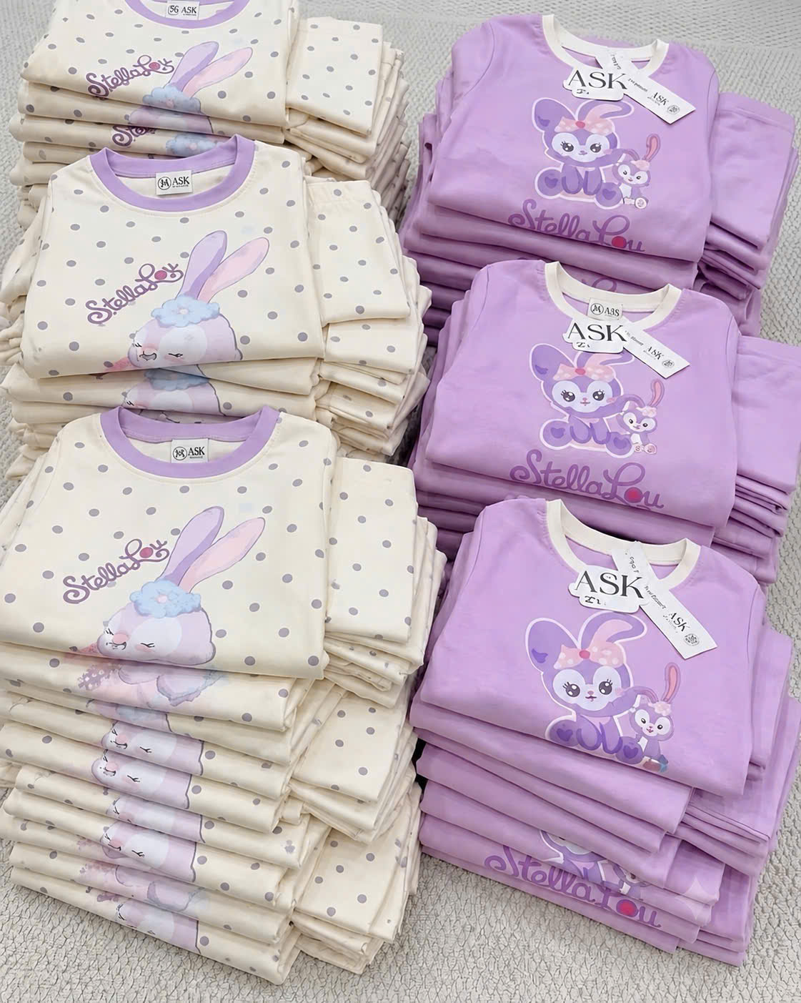 G142 - SET 2 BỘ BÉ GÁI COTTON DÀI TAY THỎ STELLA tím be