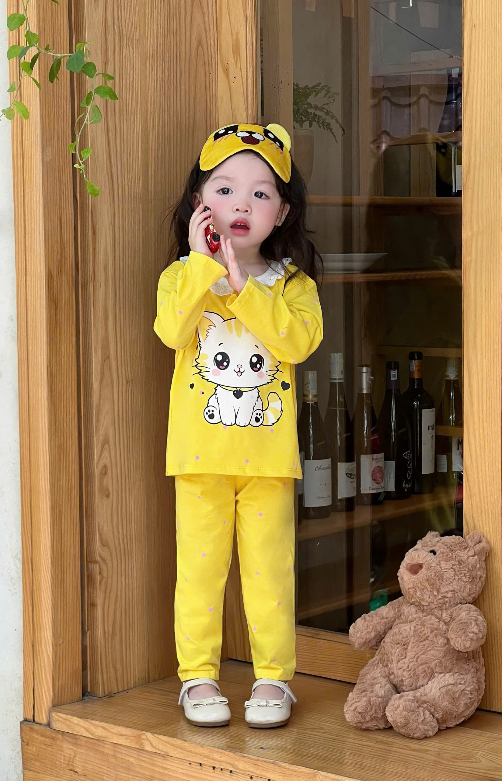 G146 - SET 2 BỘ BÉ GÁI DÀI TAY MÈO Goodday vàng be
