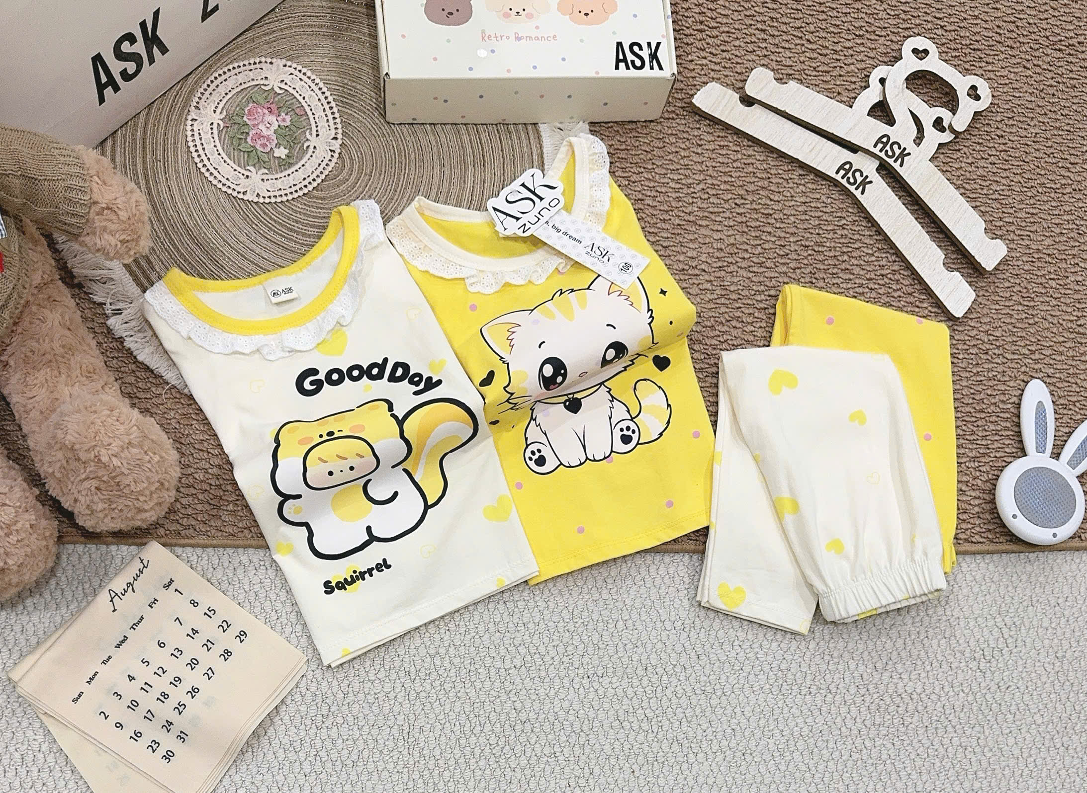 G146 - SET 2 BỘ BÉ GÁI DÀI TAY MÈO Goodday vàng be
