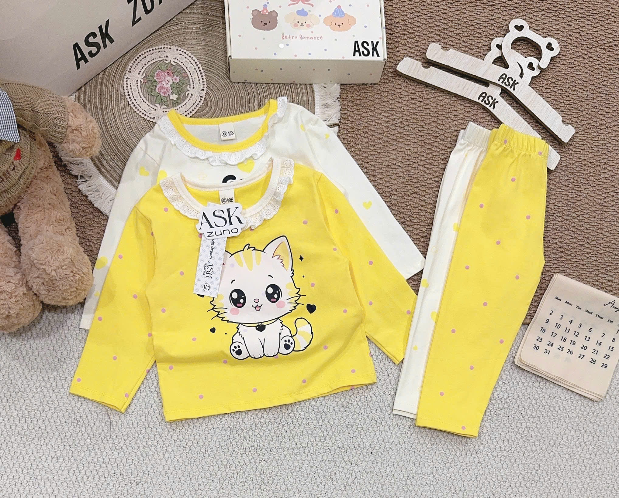 G146 - SET 2 BỘ BÉ GÁI DÀI TAY MÈO Goodday vàng be