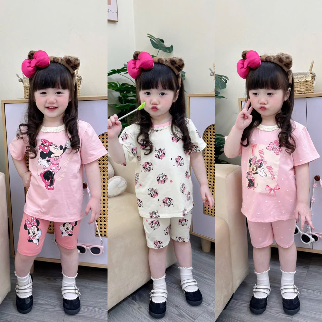 G918 - SET 3 BỘ BÉ GÁI MICKEY QUẦN NGỐ CỔ REN