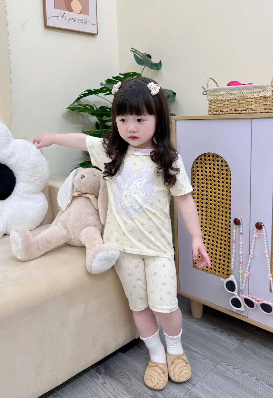 G925 - SET 2 BỘ ĐÙI BÉ GÁI GẤU THỎ CỔ REN tím be