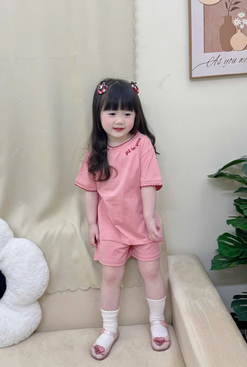 G927 - SET 3 BỘ ĐÙI BÉ GÁI VIỀN BÈO TIM đỏ hồng be