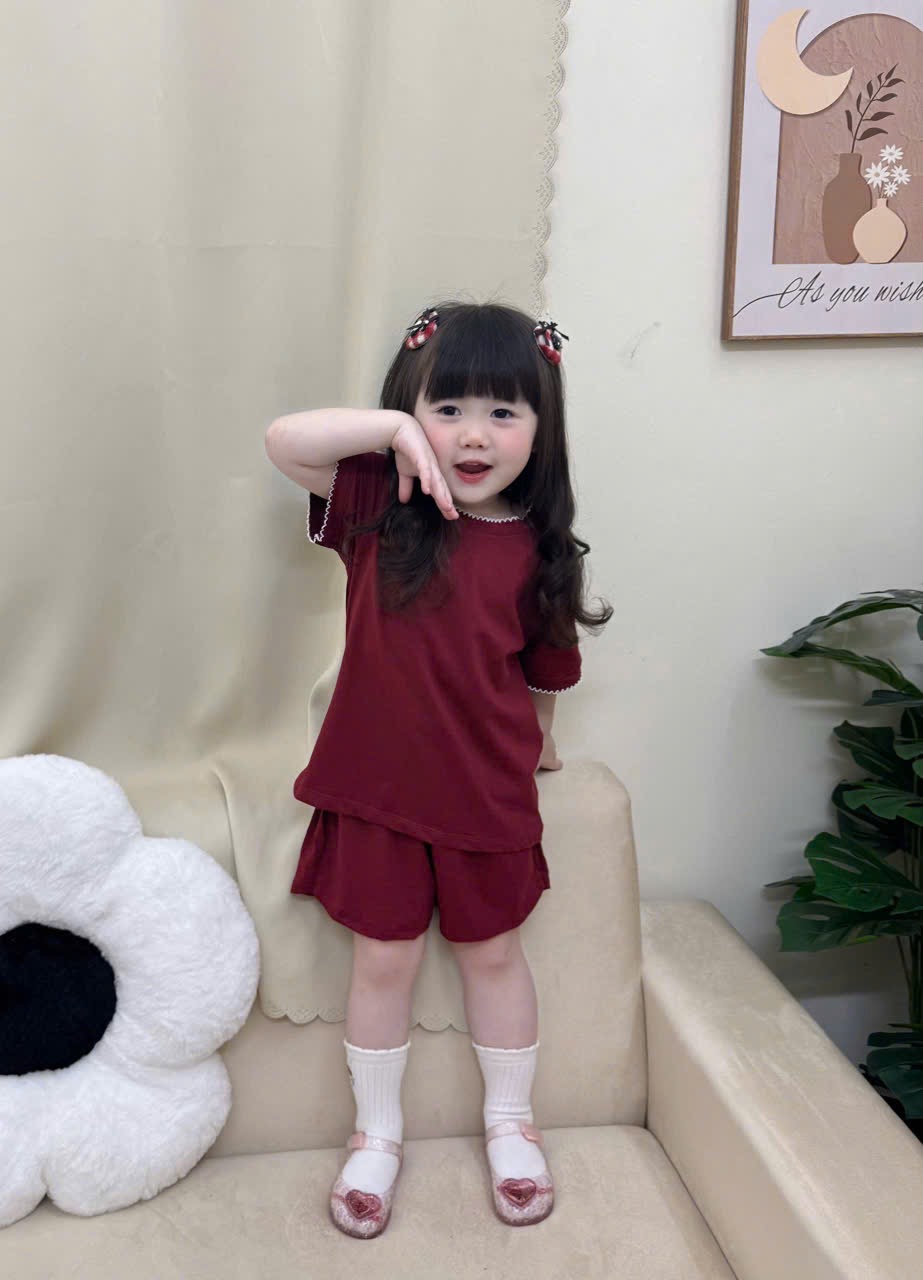 G927 - SET 3 BỘ ĐÙI BÉ GÁI VIỀN BÈO TIM đỏ hồng be