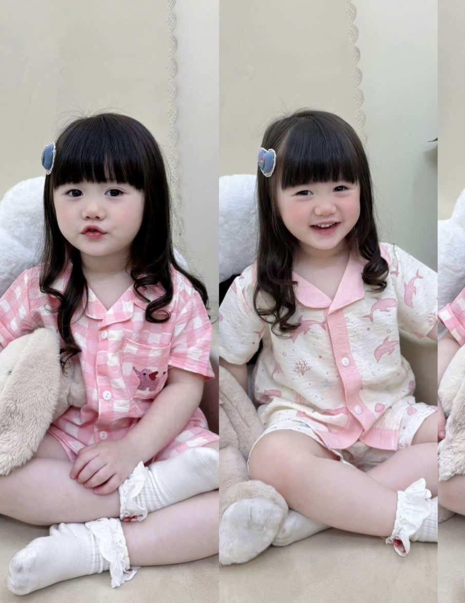 G931 - SET 2 BỘ BÉ GÁI PYJAMA CARO CÁ HEO hồng trắng
