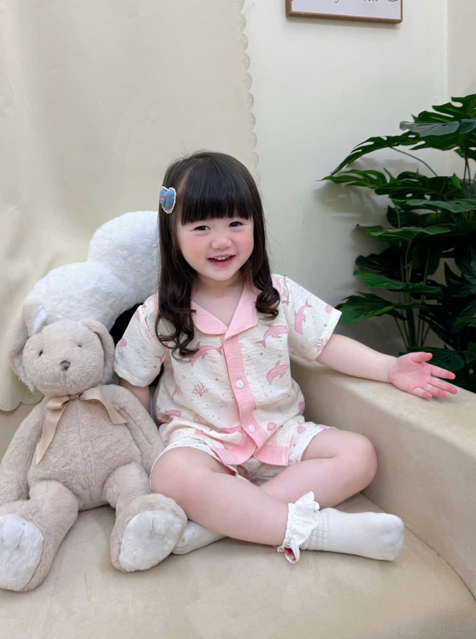 G931 - SET 2 BỘ BÉ GÁI PYJAMA CARO CÁ HEO hồng trắng