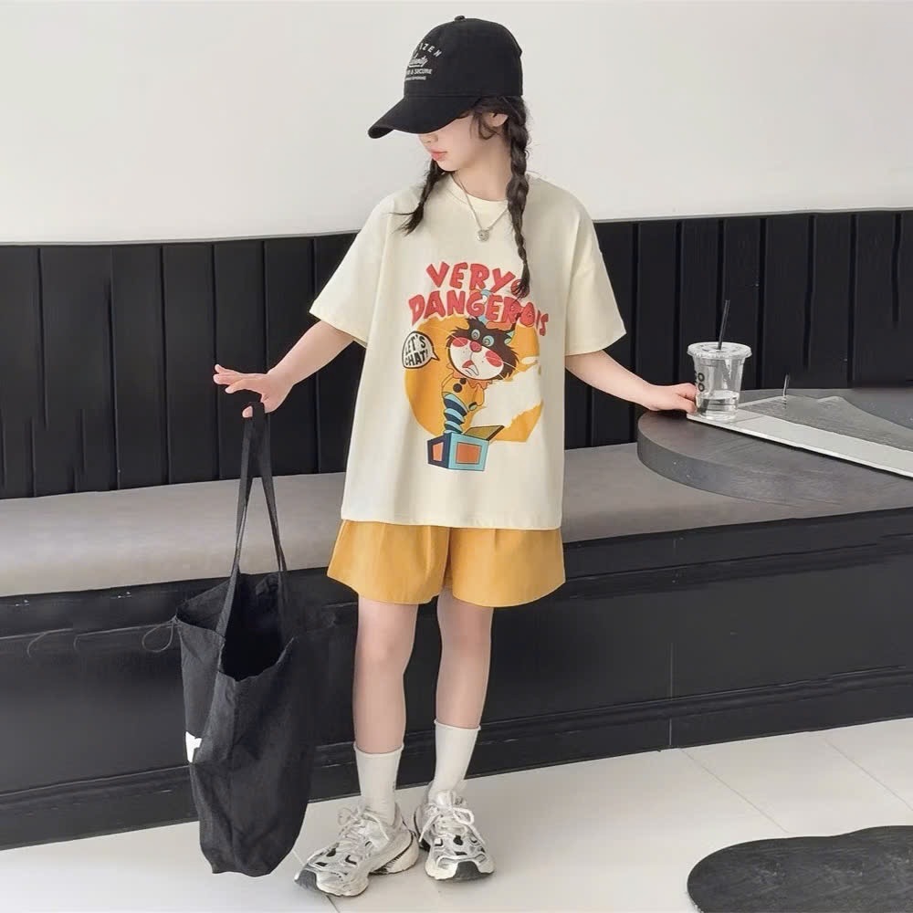 G934 - BỘ ĐÙI BÉ GÁI SIZE ĐẠI ÁO TRẮNG THÚ VERY QUẦN VÀNG