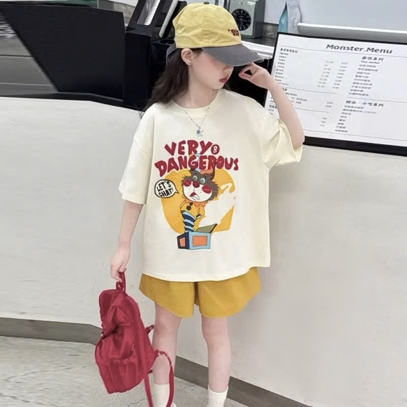 G934 - BỘ ĐÙI BÉ GÁI SIZE ĐẠI ÁO TRẮNG THÚ VERY QUẦN VÀNG