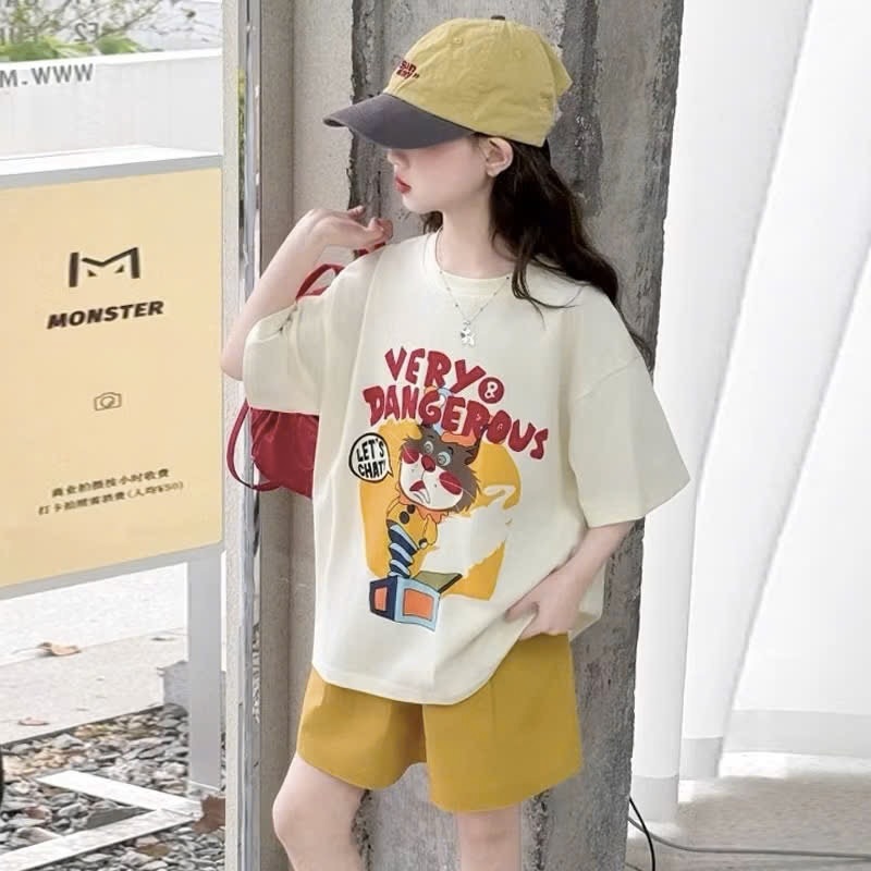 G934 - BỘ ĐÙI BÉ GÁI SIZE ĐẠI ÁO TRẮNG THÚ VERY QUẦN VÀNG