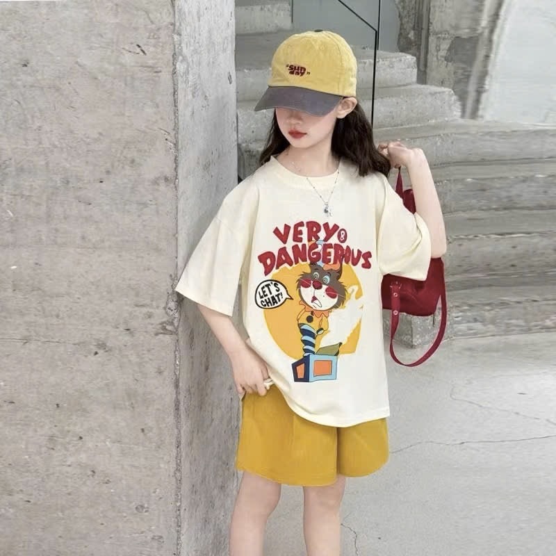 G934 - BỘ ĐÙI BÉ GÁI SIZE ĐẠI ÁO TRẮNG THÚ VERY QUẦN VÀNG