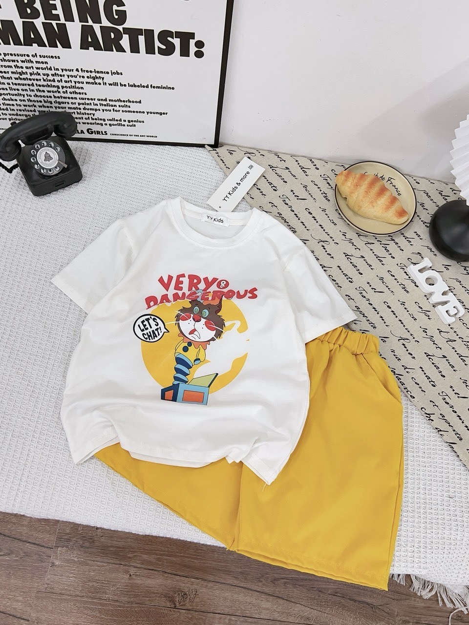 G934 - BỘ ĐÙI BÉ GÁI SIZE ĐẠI ÁO TRẮNG THÚ VERY QUẦN VÀNG