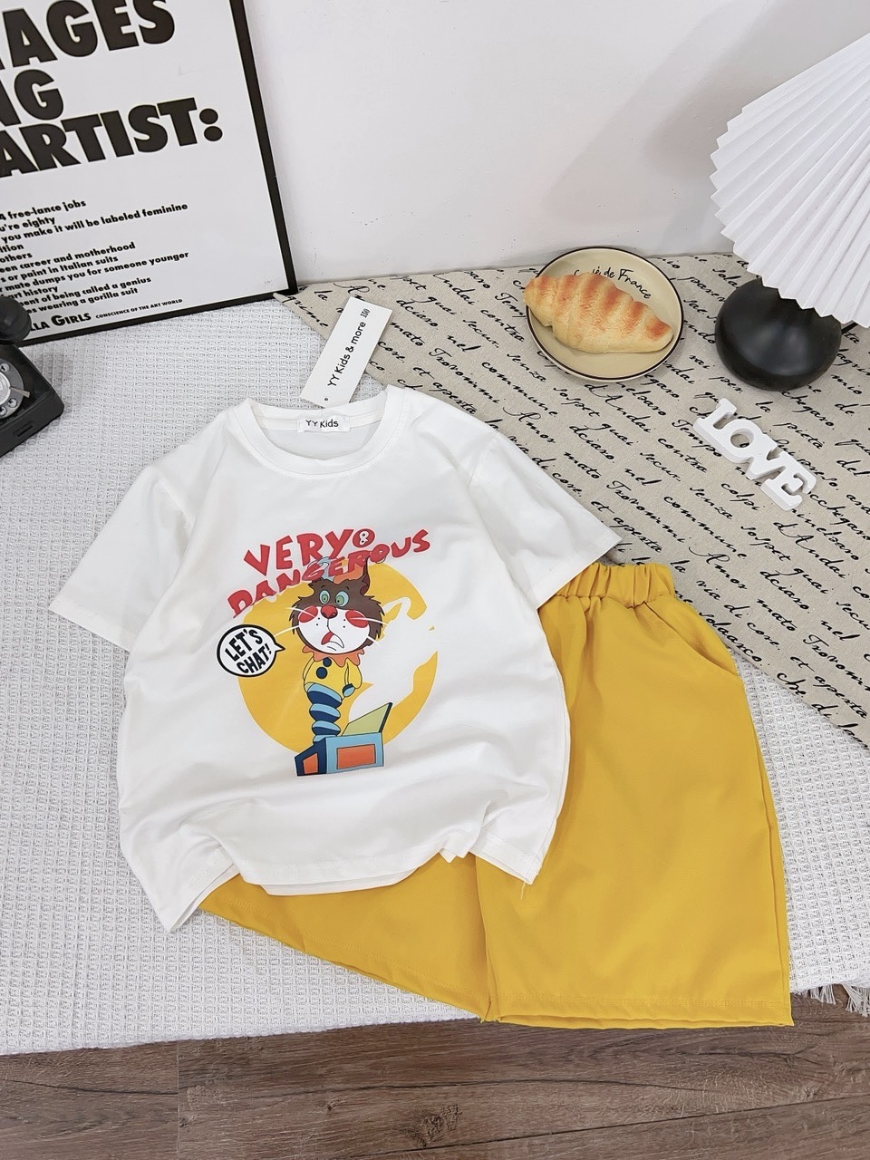 G934 - BỘ ĐÙI BÉ GÁI SIZE ĐẠI ÁO TRẮNG THÚ VERY QUẦN VÀNG