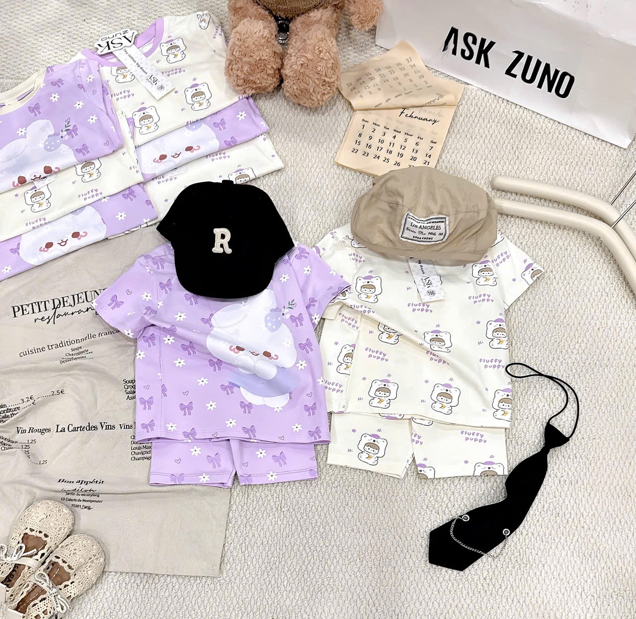 G935 - SET 2 BỘ ĐÙI BÉ GÁI PUPPY THỎ GẤU tím be