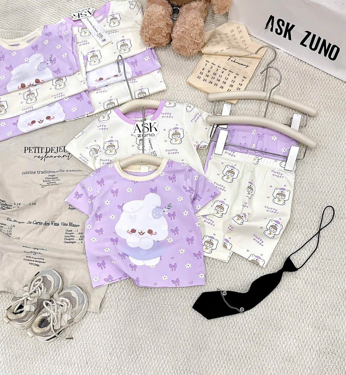 G935 - SET 2 BỘ ĐÙI BÉ GÁI PUPPY THỎ GẤU tím be