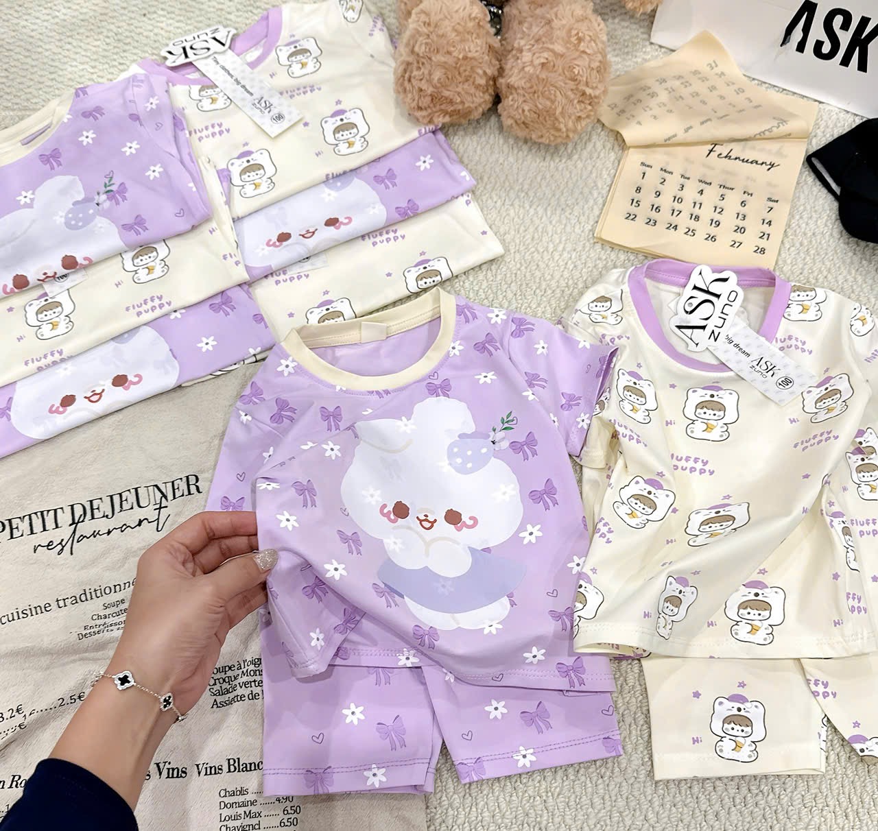 G935 - SET 2 BỘ ĐÙI BÉ GÁI PUPPY THỎ GẤU tím be
