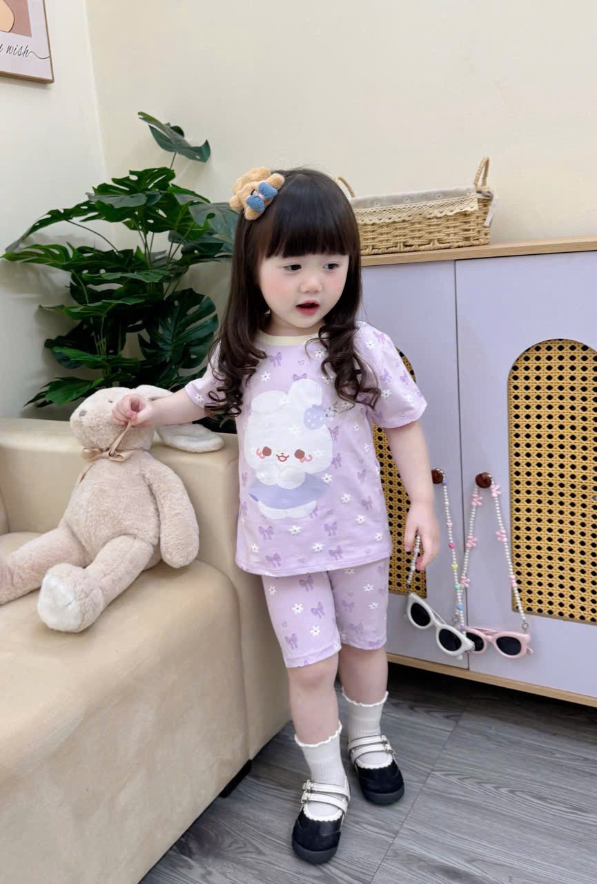 G935 - SET 2 BỘ ĐÙI BÉ GÁI PUPPY THỎ GẤU tím be