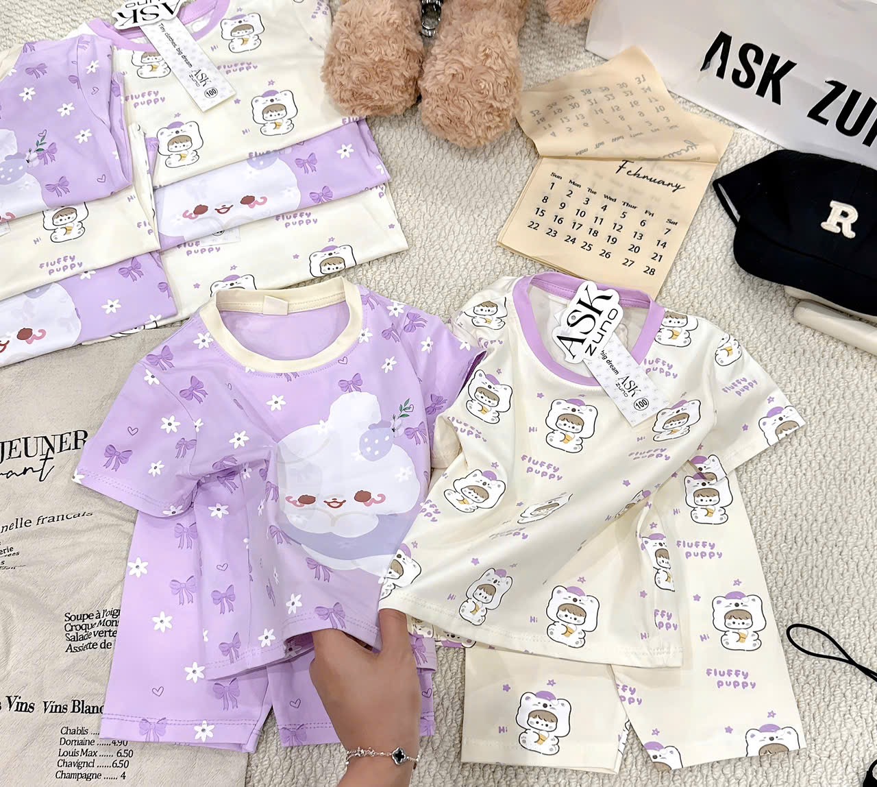 G935 - SET 2 BỘ ĐÙI BÉ GÁI PUPPY THỎ GẤU tím be
