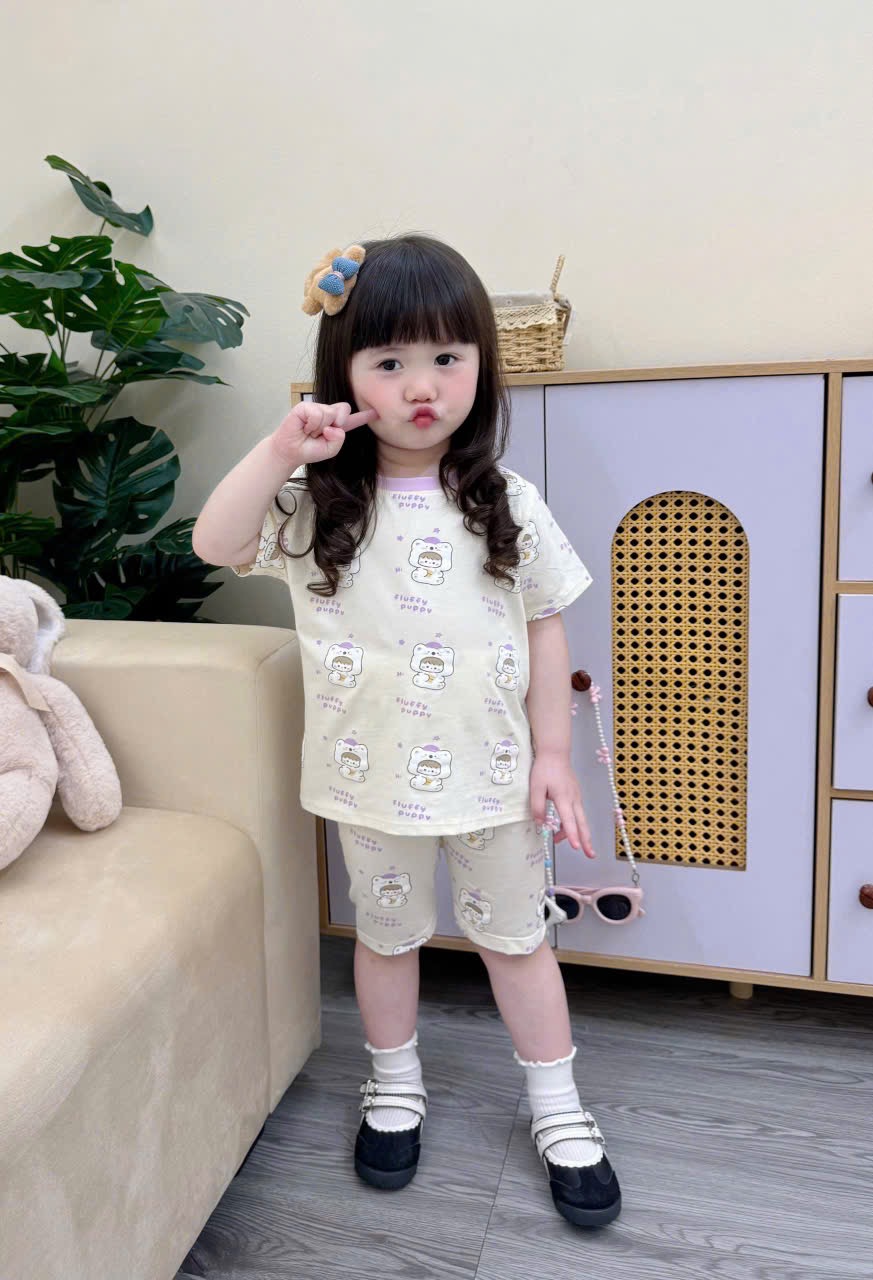 G935 - SET 2 BỘ ĐÙI BÉ GÁI PUPPY THỎ GẤU tím be