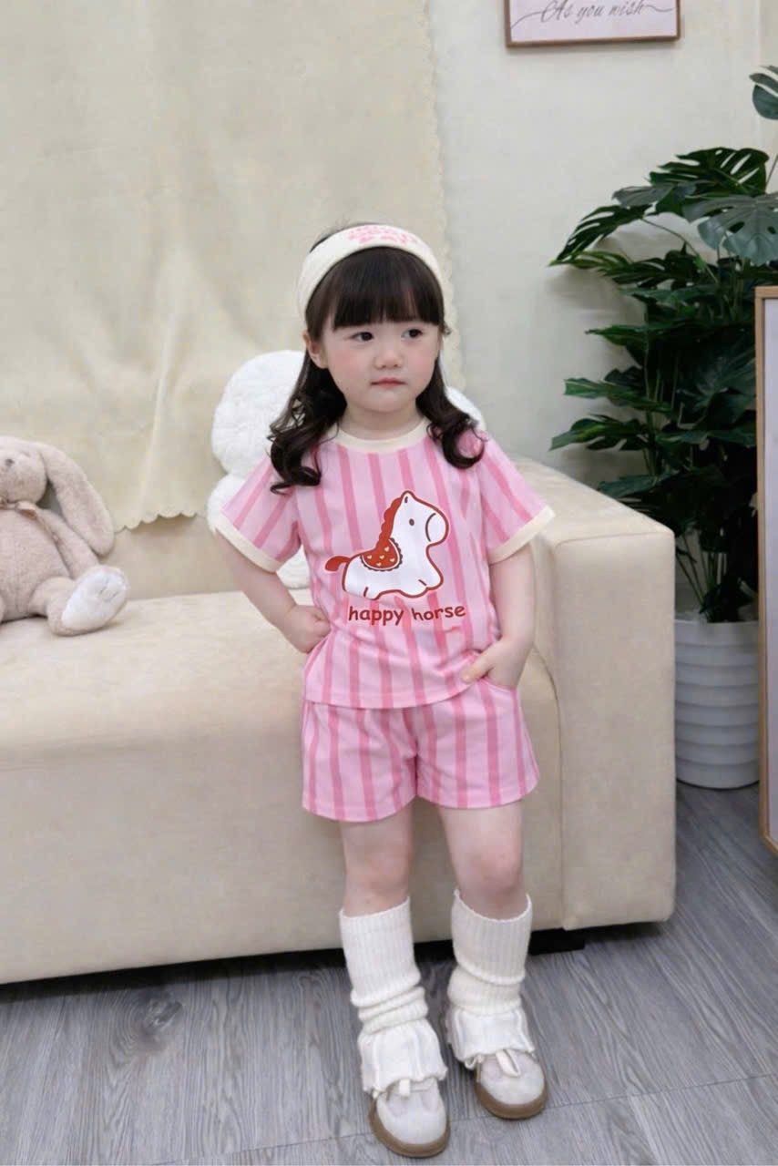 G937 - SET 2 BỘ ĐÙI BÉ GÁI NGỰA happy horse hồng be