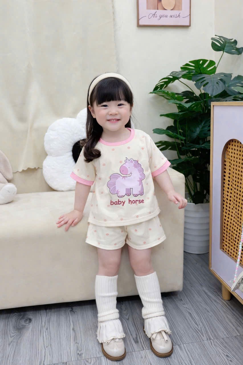 G937 - SET 2 BỘ ĐÙI BÉ GÁI NGỰA happy horse hồng be