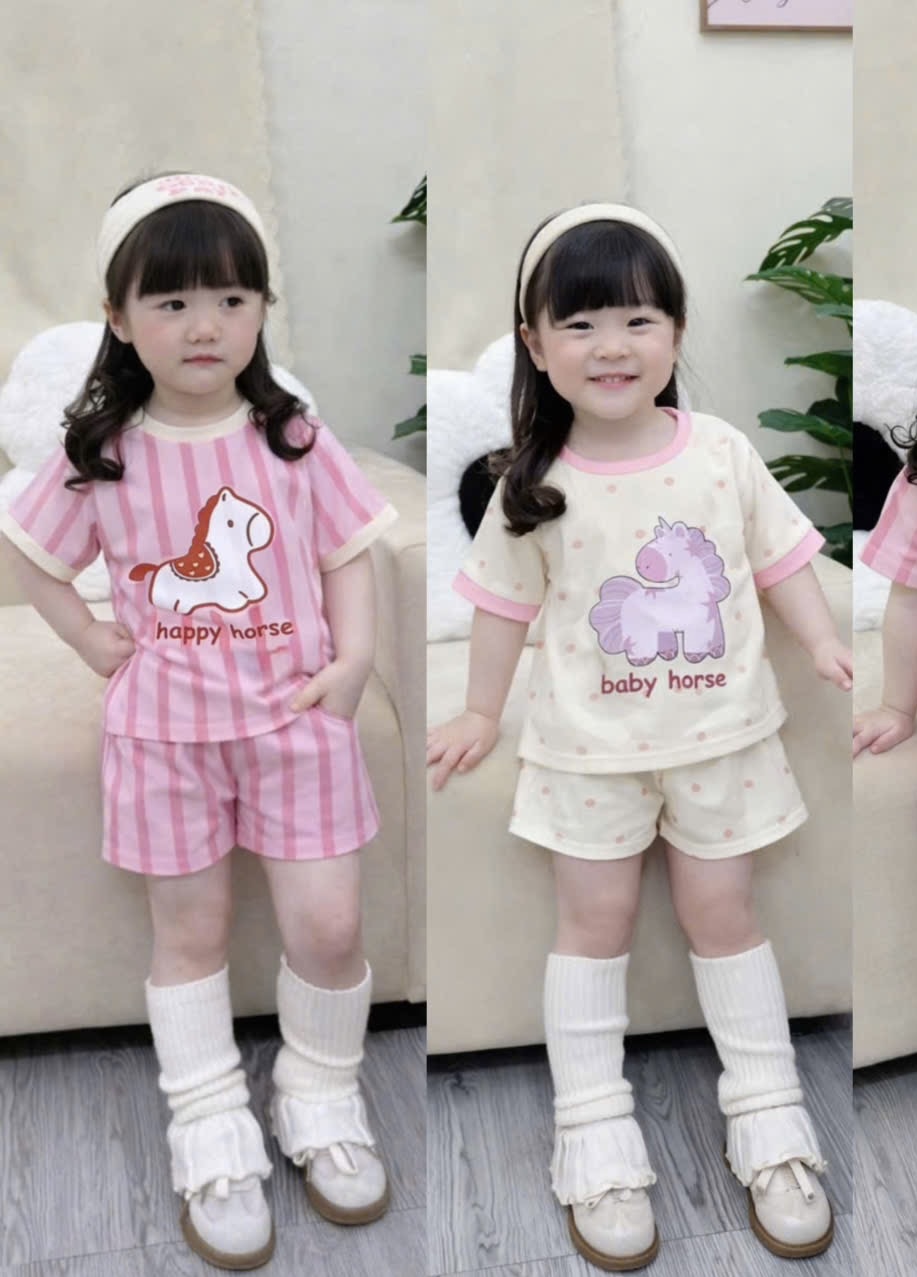 G937 - SET 2 BỘ ĐÙI BÉ GÁI NGỰA happy horse hồng be