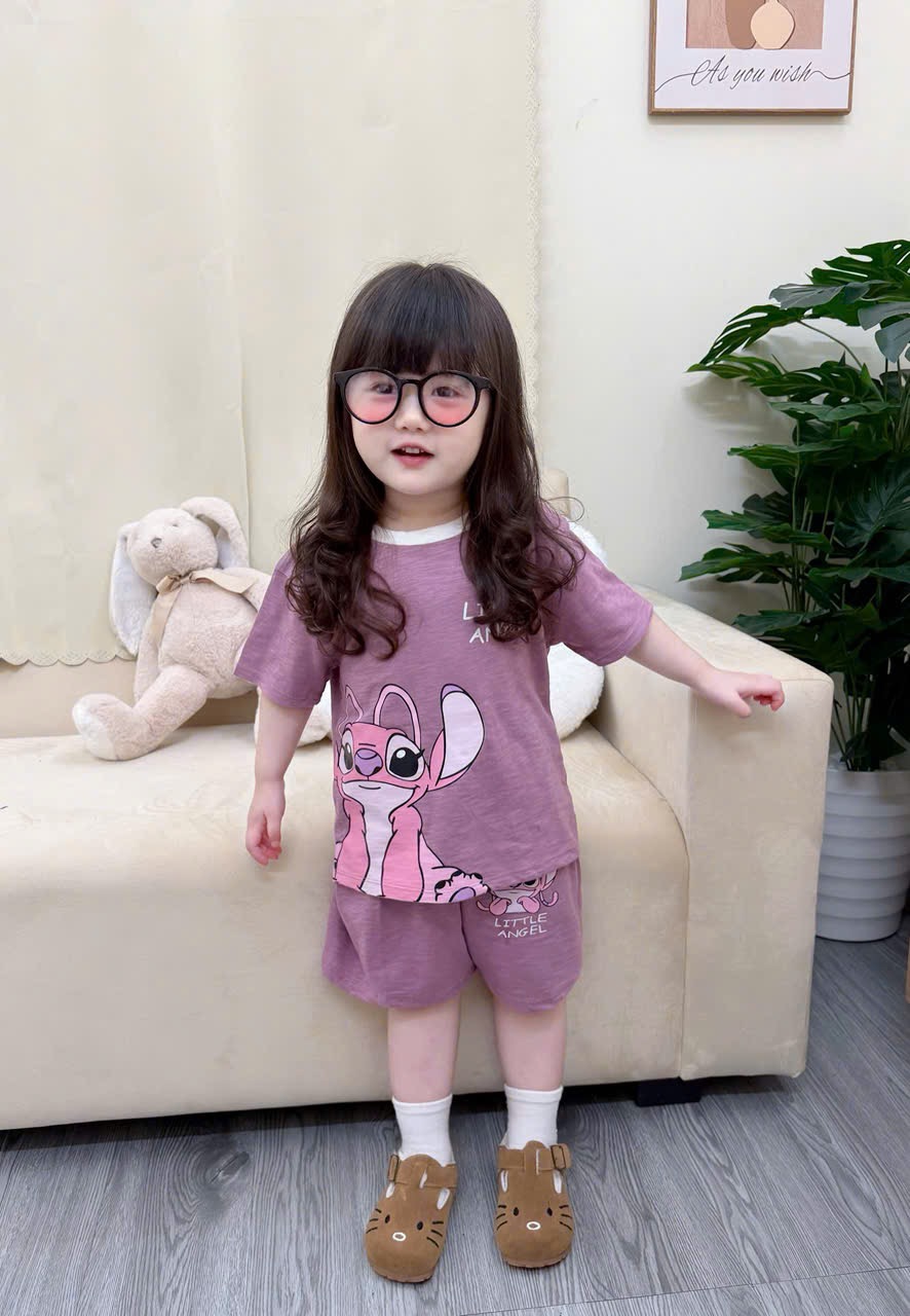 G940 - SET 2 BỘ ĐÙI BÉ GÁI XƯỢC LITTLE ANGLE tím trắng