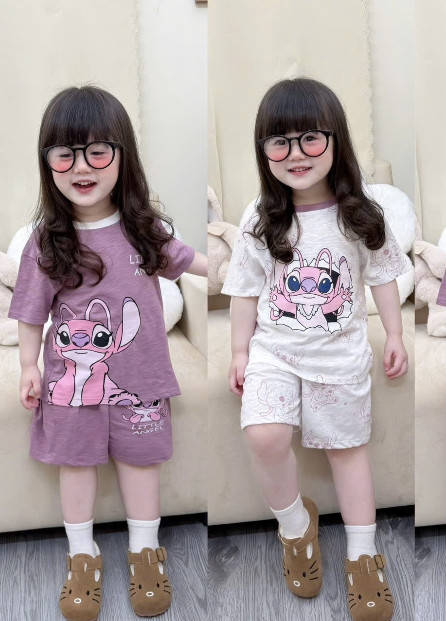 G940 - SET 2 BỘ ĐÙI BÉ GÁI XƯỢC LITTLE ANGLE tím trắng