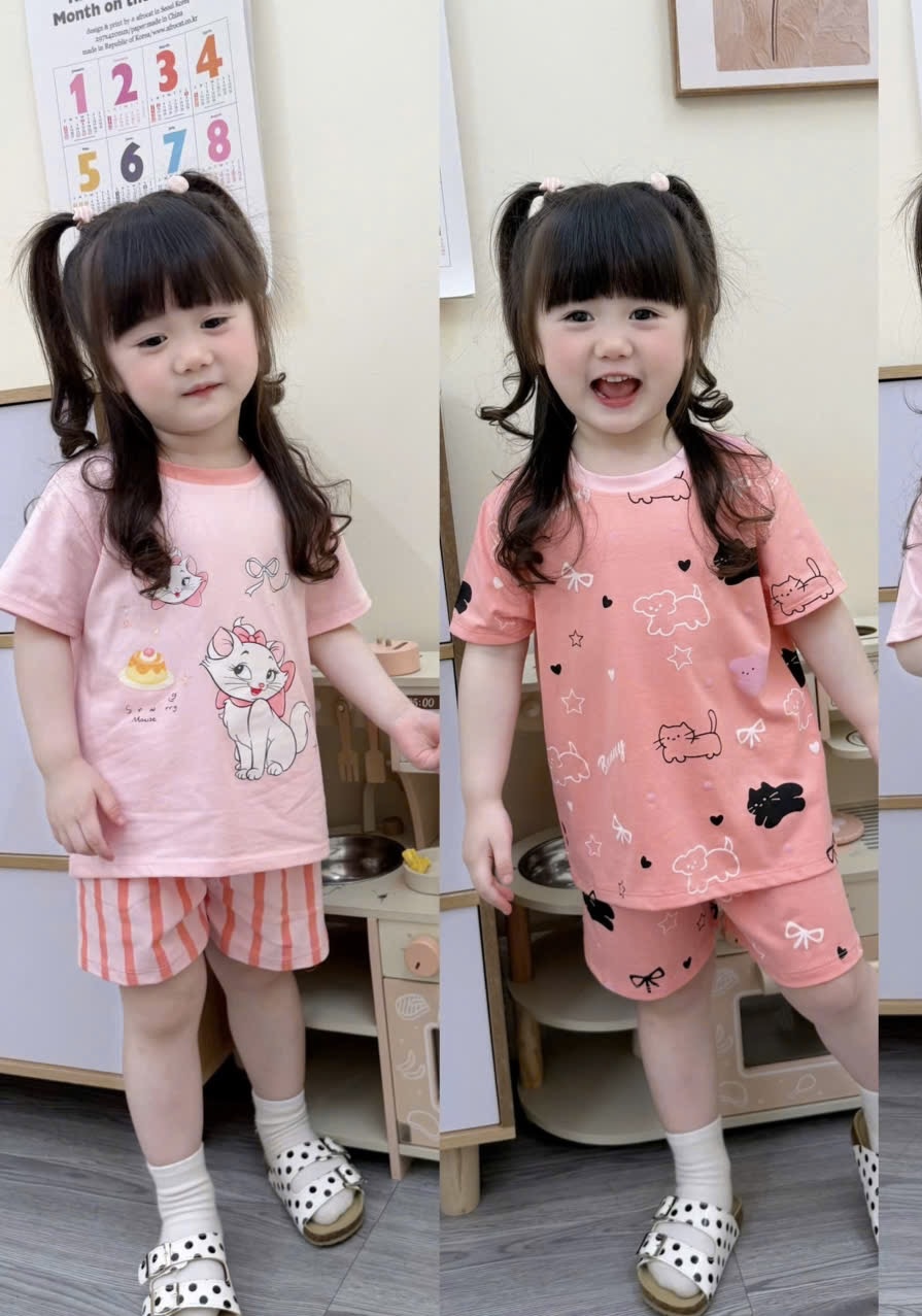 G941 - SET 2 BỘ ĐÙI BÉ GÁI MÈO MARIE HỒNG QUẦN SỌC